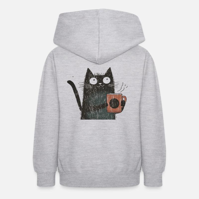 Vintage : Chat avec du café dans le style bois - Sweat à capuche Ado - gris clair chiné