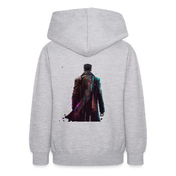 Un épéiste solitaire sur son chemin - Sweat à capuche Ado - gris clair chiné - Dos - AI Model Teenager Male dark (155cm)
