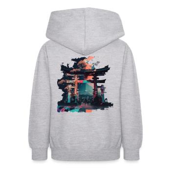 Japanisches Tor zum Leben - Teenager Hoodie - Hellgrau meliert - Hinten - AI Model Teenager Male dark (155cm)