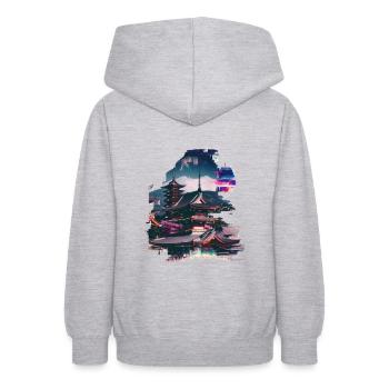 Japanischer Tempel des Friedens - Teenager Hoodie - Hellgrau meliert - Hinten - AI Model Teenager Male dark (155cm)