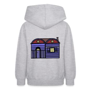 Maison en bois Cabine Immobilier Roulotte Appartement De Vie - Sweat à capuche Ado - gris clair chiné - Dos - AI Model Teenager Male dark (155cm)