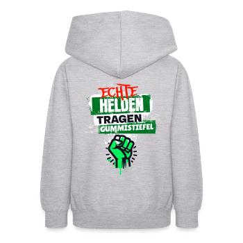 Bauernprotest "Echte Helden tragen Gummistiefel" - Teenager Hoodie - Hellgrau meliert - Hinten - AI Model Teenager Male dark (155cm)