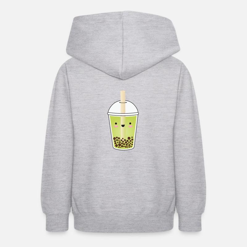 Thé à bulles vert Matcha Kawaii - Sweat à capuche Ado - gris clair chiné