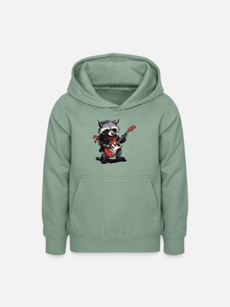 Waschbär Rockmusik - Teenager Hoodie - Graugrün