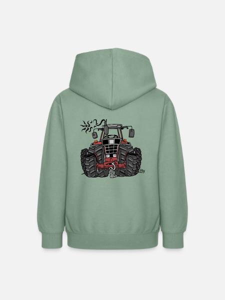 0097 Roter Traktor - Teenager Hoodie - Graugrün