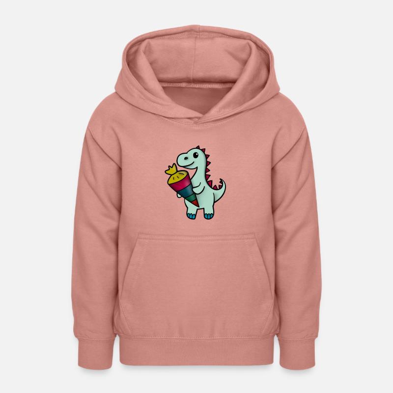 Dino avec cône d’école - Sweat à capuche Ado - rose poudré