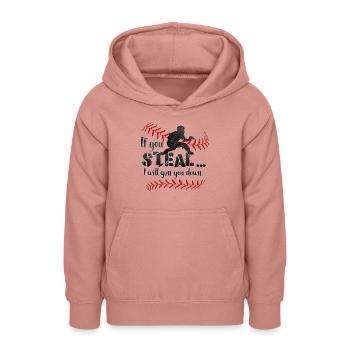 Wenn du stiehlst, werde ich dich niederschießen - Teenager Hoodie - Altrosa - Vorne - AI Model Teenager Male dark (155cm)