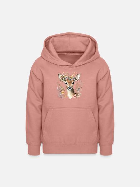 Reh mit Blumen - Teenager Hoodie - Altrosa
