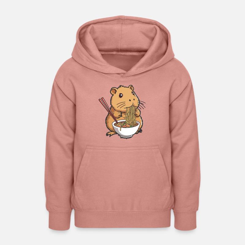 Capybara mangeant des ramen - Sweat à capuche Ado - rose poudré