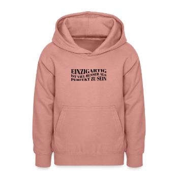 L’unicité vaut mieux que la perfection - Sweat à capuche Ado - rose poudré - Devant - AI Model Teenager Male dark (155cm)