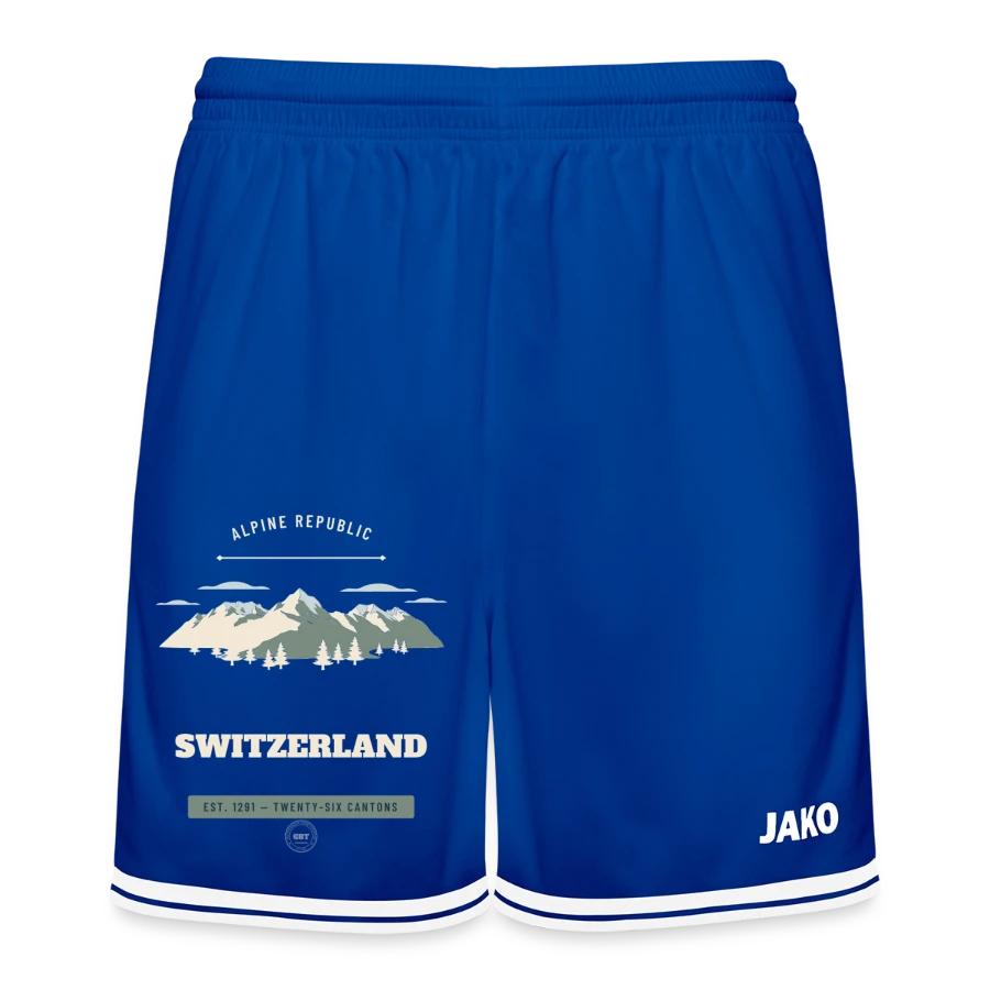 Switzerland badge on a jako basketball shorts center 2.0, royal/white