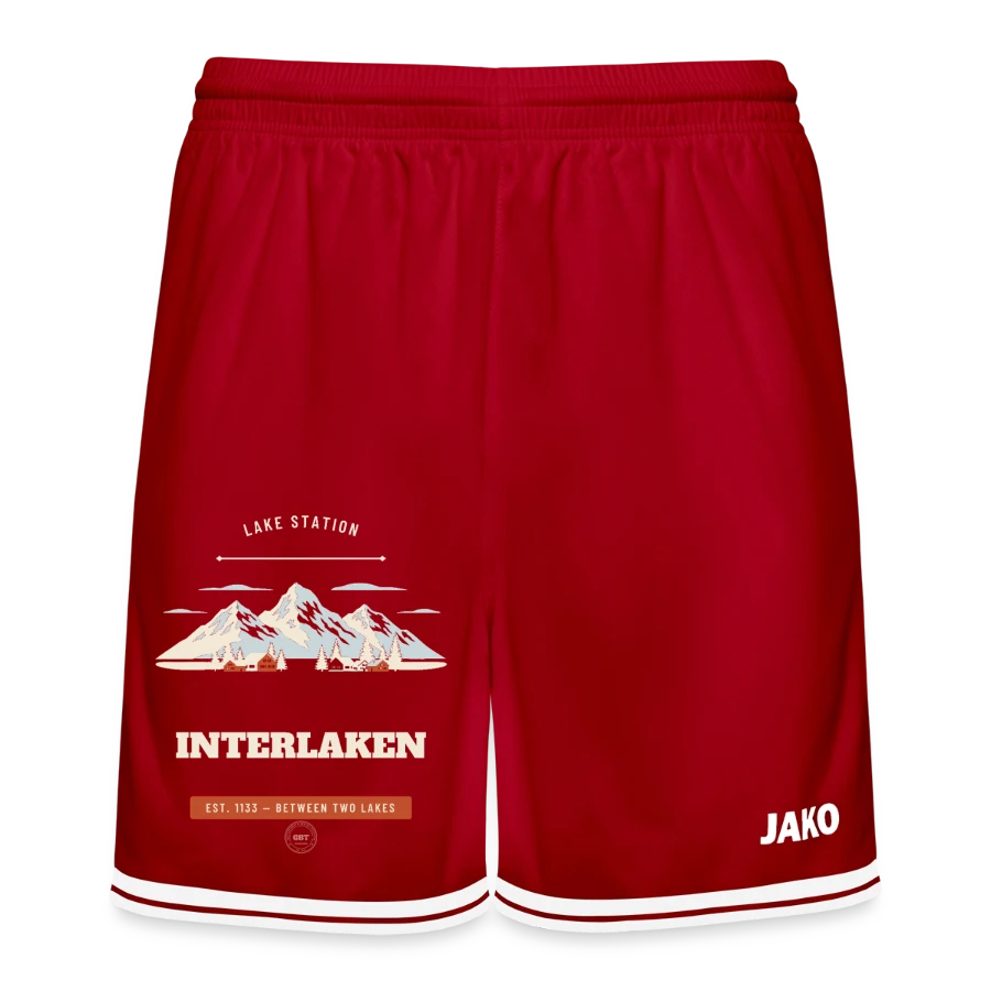 Interlaken badge on a jako basketball shorts center 2.0, red/white