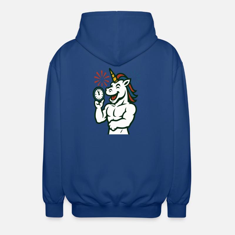 Starkes Einhorn-Zeit-Illustrationsmaskottchen - Unisex Kapuzenjacke - Royalblau