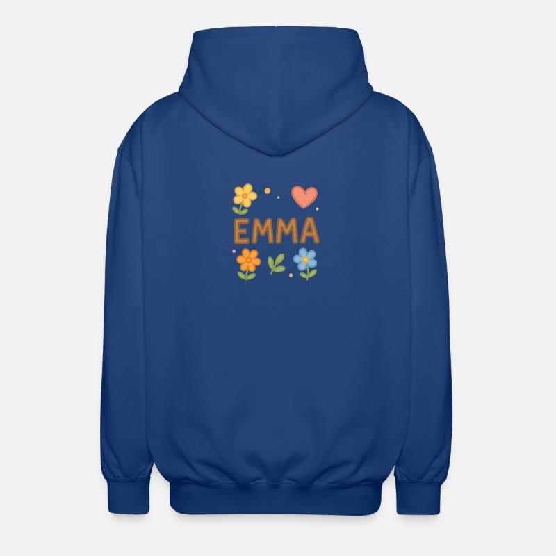 Emma floral avec nom - Veste à capuche unisexe - bleu royal