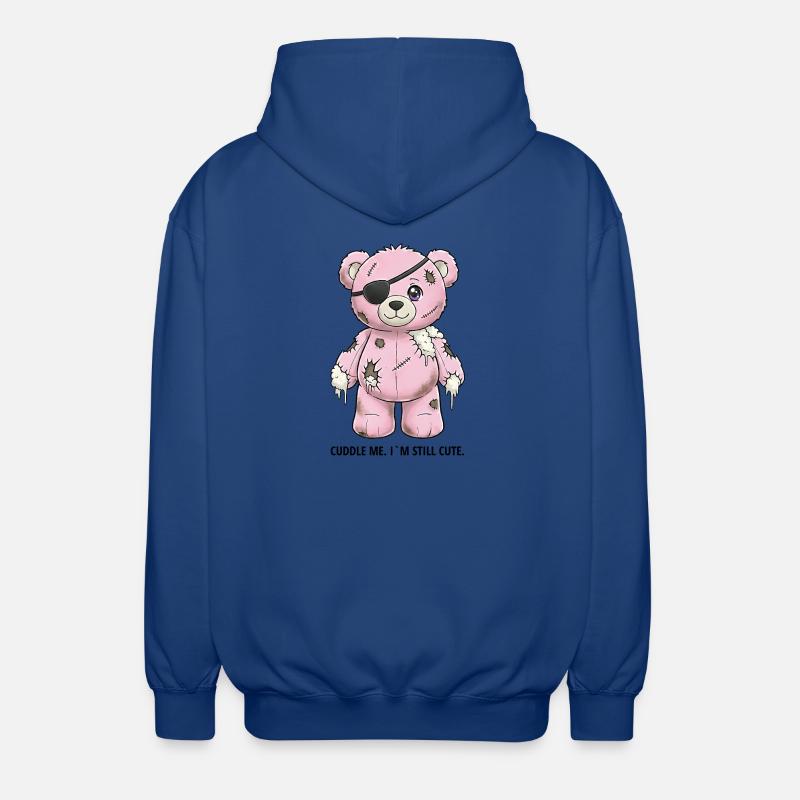 Patchwork Pinker Teddybär mit Augenklappe - Unisex Kapuzenjacke - Royalblau