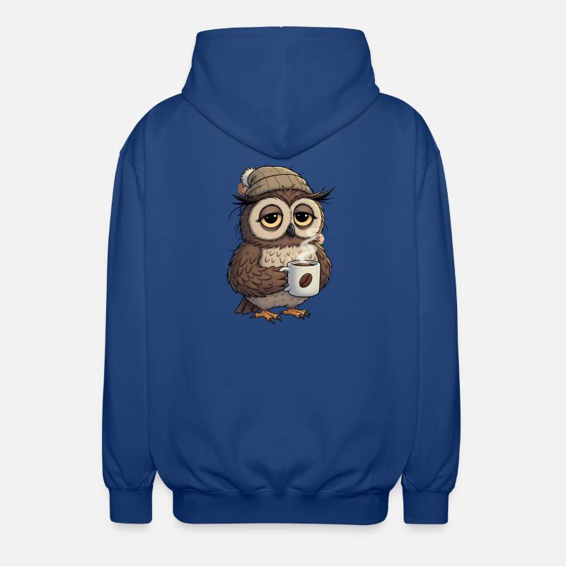 Verschlafene Eule Mit Kaffeetasse Cartoon - Unisex Kapuzenjacke - Royalblau