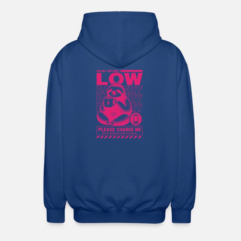 Low Battery Sloth Funny Design - Unisex Hooded Jacket - royal blue