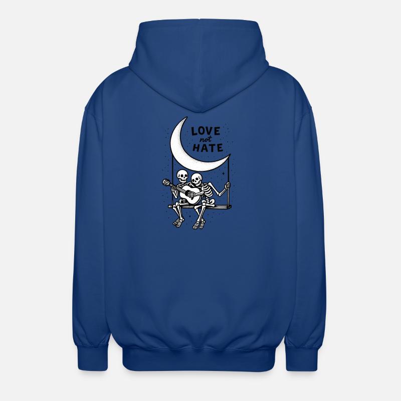 Love Not Hate Skeleton Moon Design - Unisex Hooded Jacket - royal blue