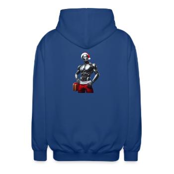 Cyber-robot mit Weihnachtsmütze und Geschenk - Unisex Kapuzenjacke - Royalblau - Hinten - AI Model Male 185 light (185cm)