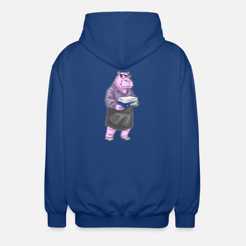 Hippopotamus Secretary Paper Stack Office - Unisex Hooded Jacket - royal blue