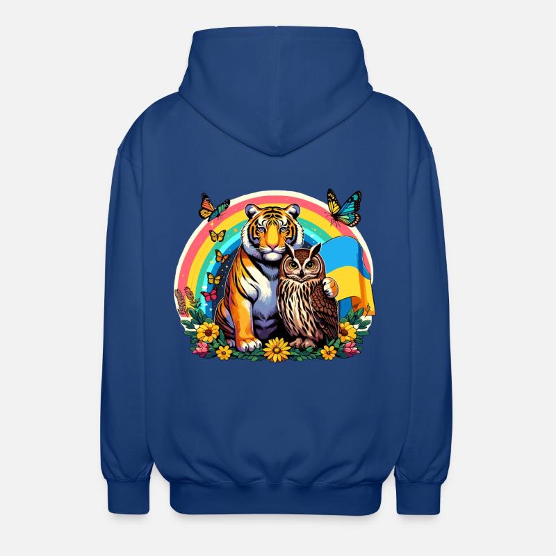 Tiger Eule Regenbogen - Unisex Kapuzenjacke - Royalblau