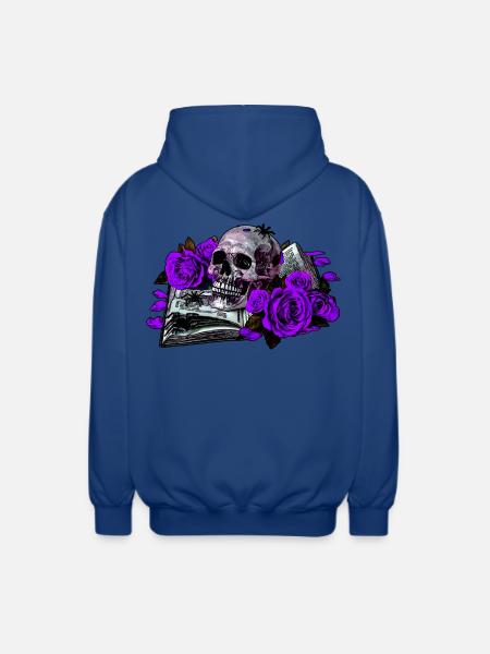 Schädel im violetten Rosenbuch - Unisex Kapuzenjacke - Royalblau