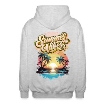 Summer Mood Palm Trees Sunset - Unisex Hooded Jacket - light heather grey - Back - AI Model Male 185 light (185cm)