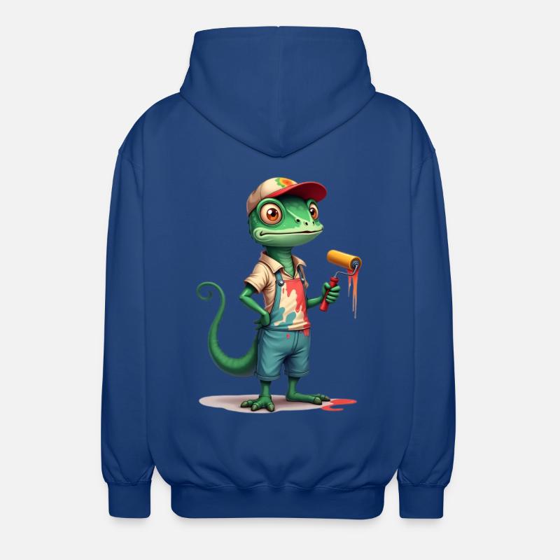 Chamäleon Maler Cartoon mit Farbroller - Unisex Kapuzenjacke - Royalblau