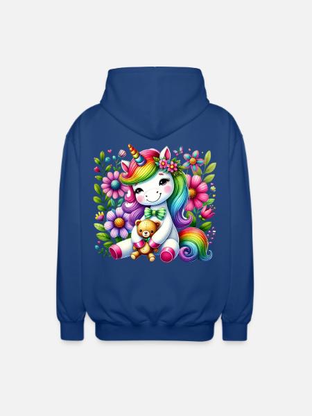 Regenbogen Einhorn Blumentraum - Unisex Kapuzenjacke - Royalblau
