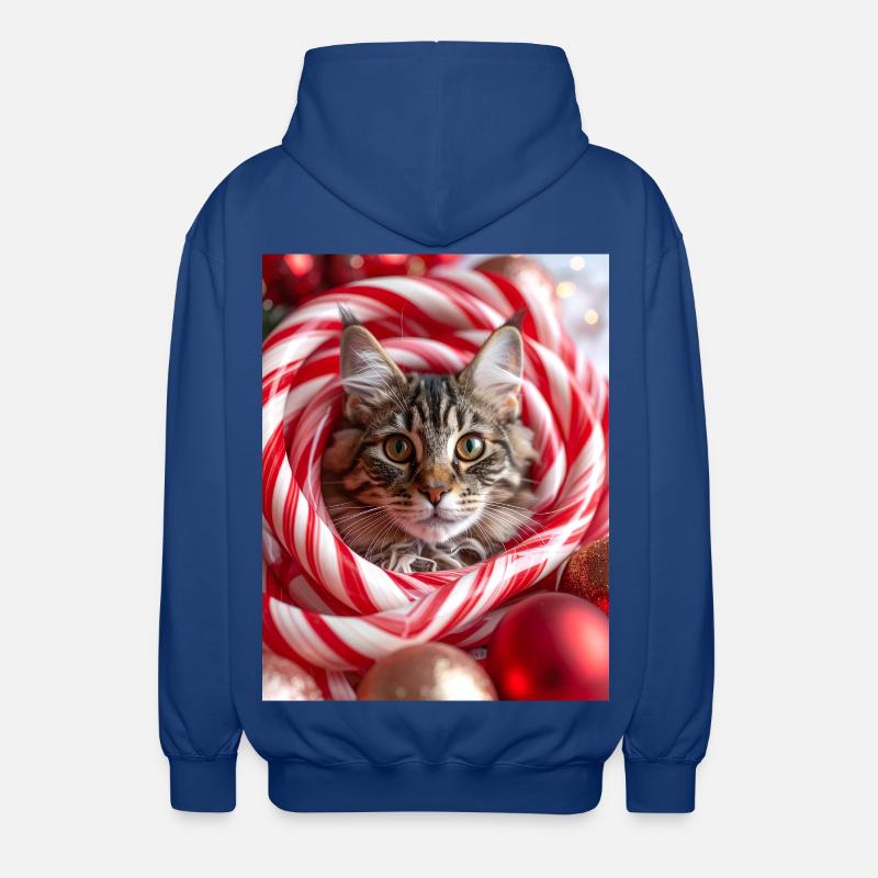 Christmas cat between candy sticks - Unisex Hooded Jacket - royal blue