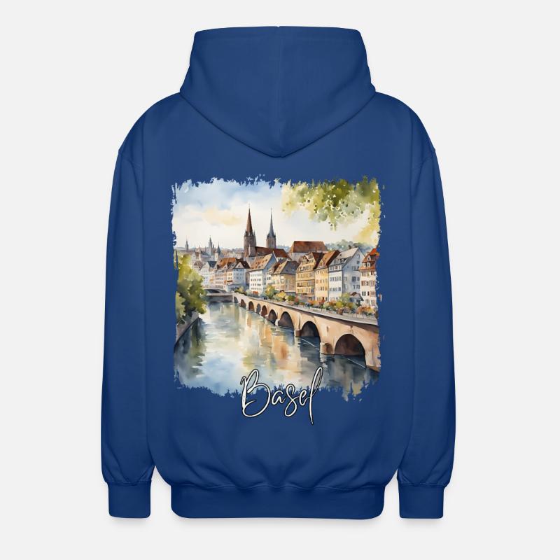 Aquarelle de Bâle, Bâle Suisse - Veste à capuche unisexe - bleu royal