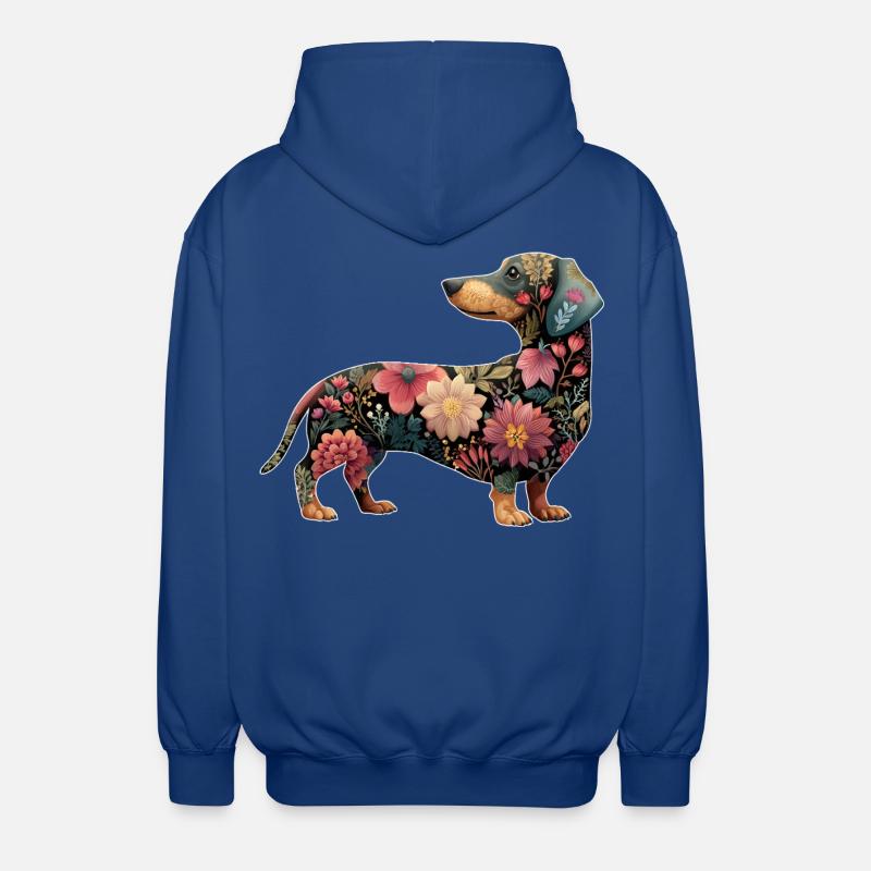 Teckel Teckel Fleurs Florales - Veste à capuche unisexe - bleu royal