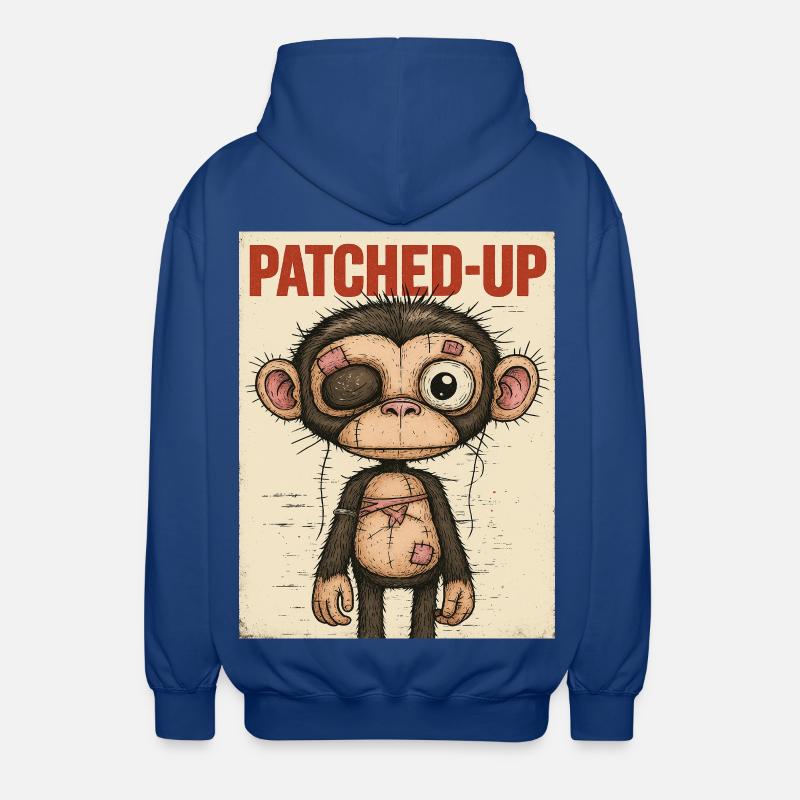 Patchwork Affe: Gepatcht und Tapfer - Unisex Kapuzenjacke - Royalblau