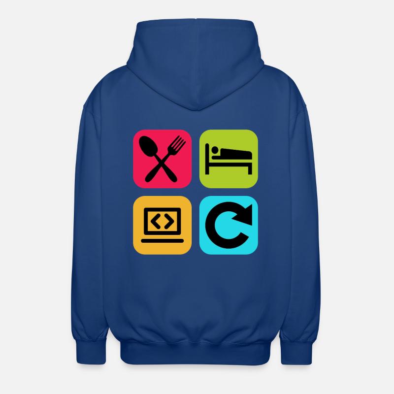 Essen, schlaf, Programm wiederholen, lustiger Zitatcode - Unisex Kapuzenjacke - Royalblau