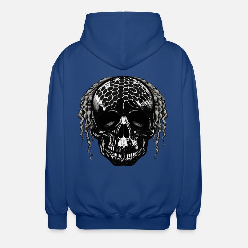 Skull with Mesh Pattern Dreadlocks - Unisex Hooded Jacket - royal blue