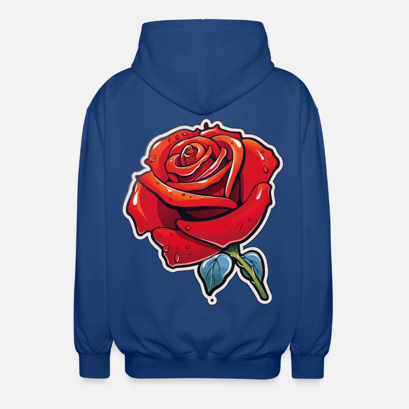 Dessin animé Rose Red Rose Dew - Veste à capuche unisexe - bleu royal