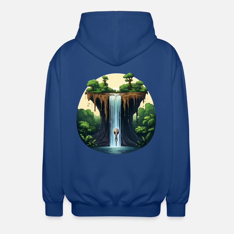 Alien am Wasserfall im Dschungel - Unisex Kapuzenjacke - Royalblau