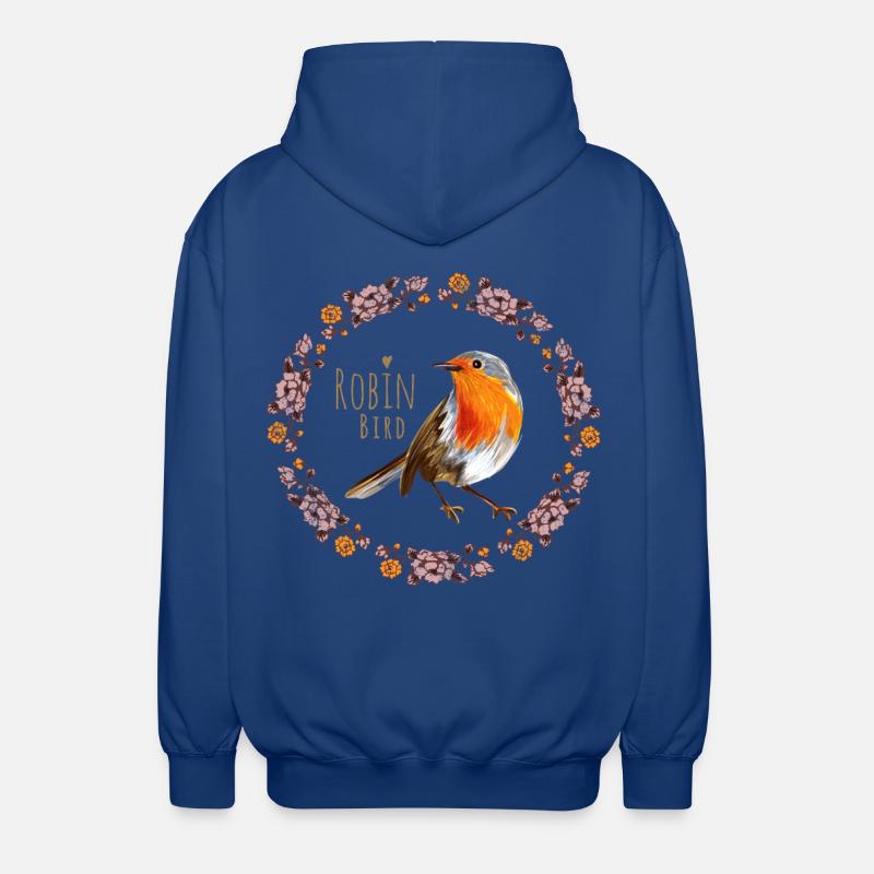 Rotkehlchen Vogel mit botanischen Blumen Design - Unisex Kapuzenjacke - Royalblau