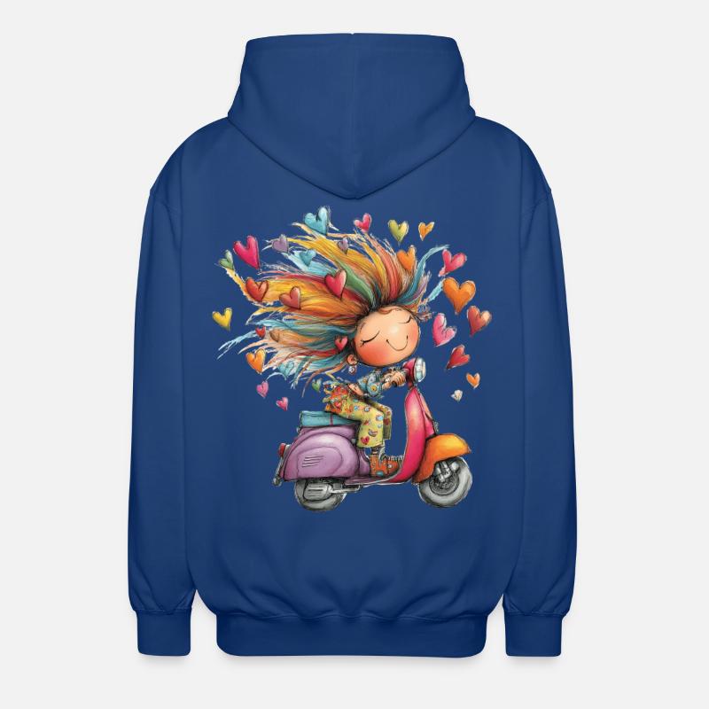 Rollerliebe - Mädchen auf Roller – bunter Sommer - Unisex Kapuzenjacke - Royalblau