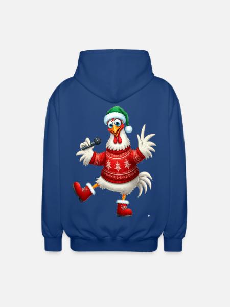 Holiday Singing Hen Sweater - Unisex Hooded Jacket - royal blue