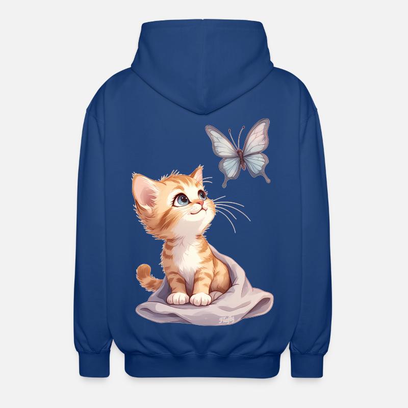 Kawaii Curious Chatten et Papillon 🐱🦋 - Veste à capuche unisexe - bleu royal