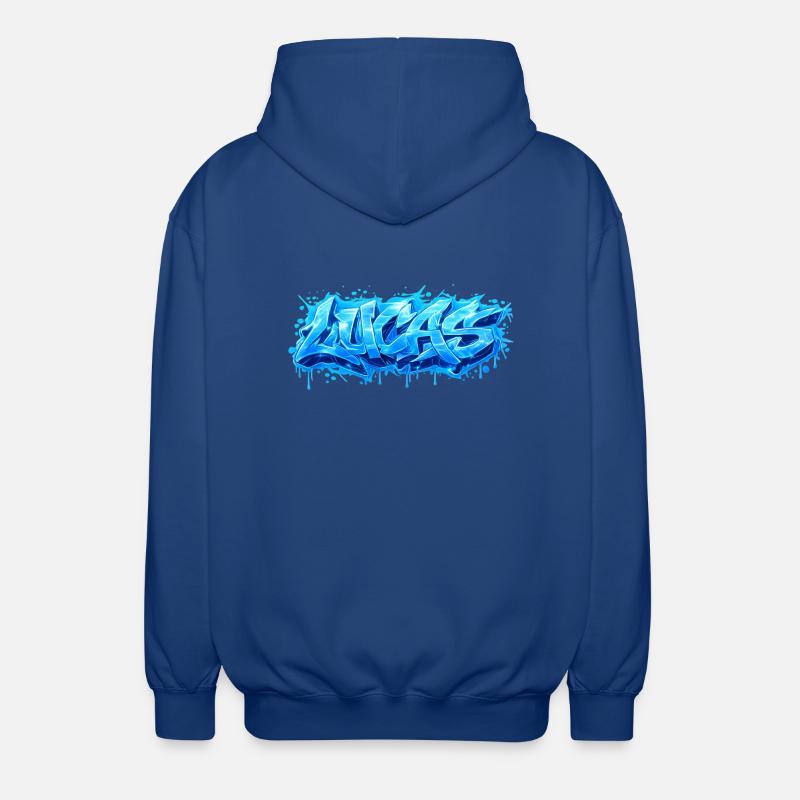 Graffiti LUCAS Name Geschenk Ideal druckbar - Unisex Kapuzenjacke - Royalblau