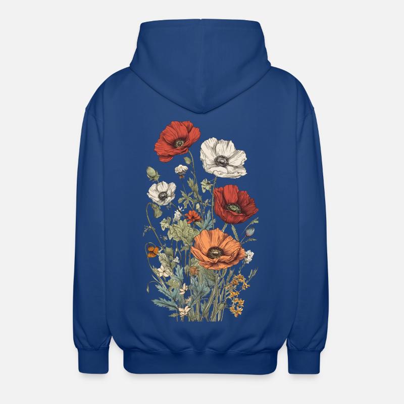 Wunderschönes Boho Mohn Herbarium Bouquet - Unisex Kapuzenjacke - Royalblau