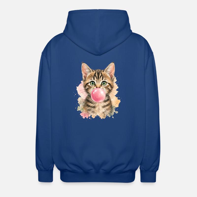 Cat with pink bubble - Unisex Hooded Jacket - royal blue