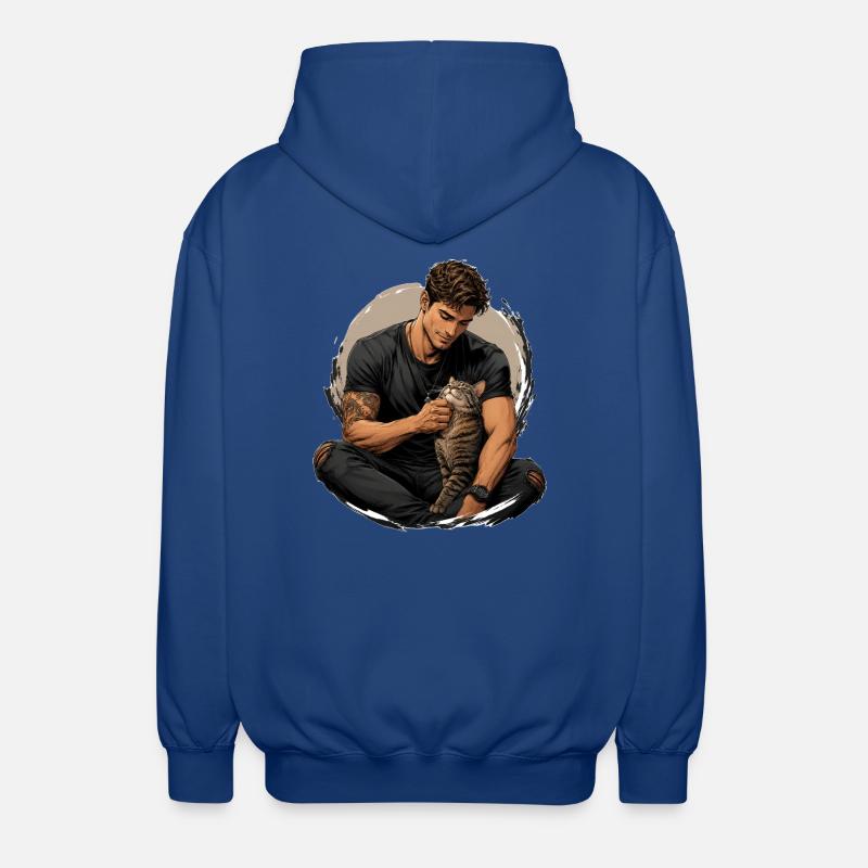 Mann mit Katze: stille Nähe - Unisex Kapuzenjacke - Royalblau