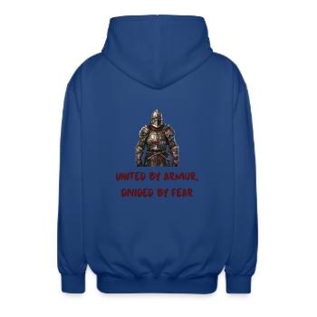 United by Armor, Divided by Fear - Unisex Hooded Jacket - royal blue - Back - AI Model Male 185 light (185cm)