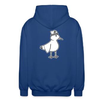 Möwe Anarchie – Freche maritim Hipster Küstenkunst - Unisex Kapuzenjacke - Royalblau - Hinten - AI Model Male 185 light (185cm)