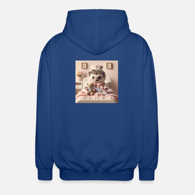Cute hedgehog with cuddly toy - Unisex Hooded Jacket - royal blue