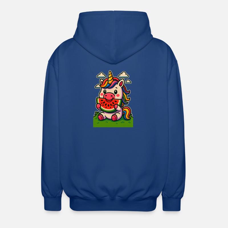 Regenbogen-Einhorn isst Wassermelone - Unisex Kapuzenjacke - Royalblau