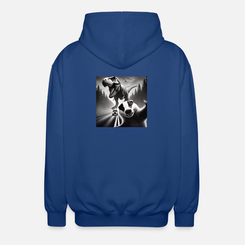 Dachs  trifft Dino auf düsterer Landstraße - Unisex Kapuzenjacke - Royalblau